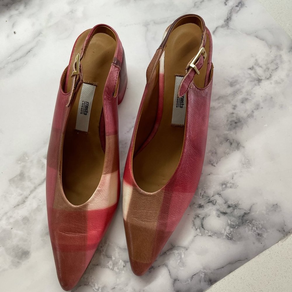 Miista Plaid Print Slingback Heel in Red NWOT - Picture 3 of 8
